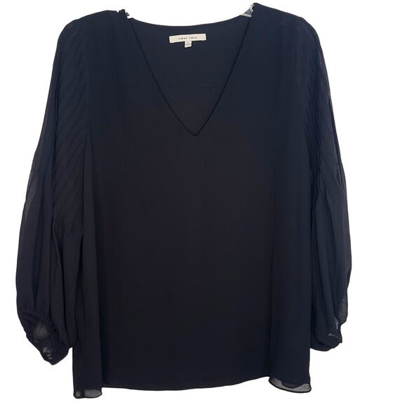 Naked Zebra Top Black V-Neck Blouse Sheer Pleated Balloon Sleeves Large - Picture 5 of 9